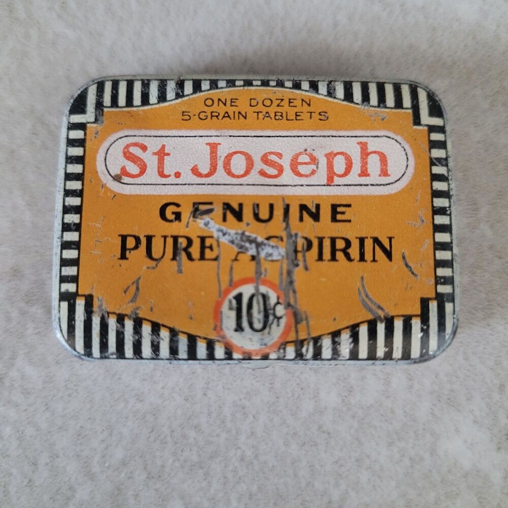 St. Joseph vintage aspirin tin pre-priced 10c iconic zebra design Orange Genuine